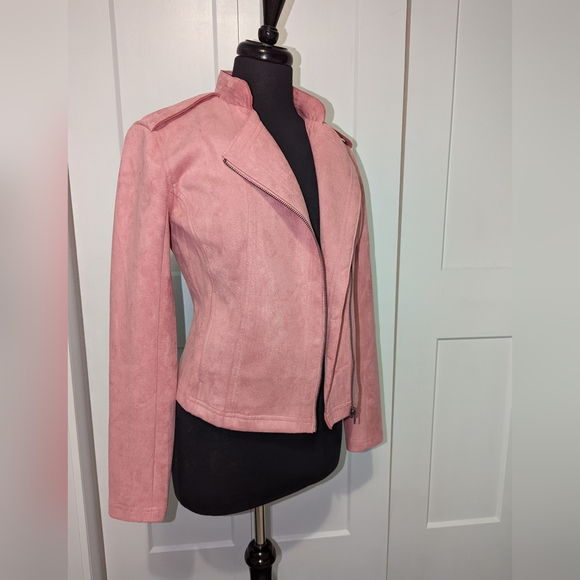 JOE FRESH PINK FAUX SUEDE MOTO JACKET - Picture 1 of 9